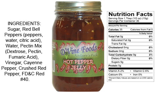 3 Jars D'vine Hot Pepper Jelly 18 oz Jar Sweet and Savory Jam