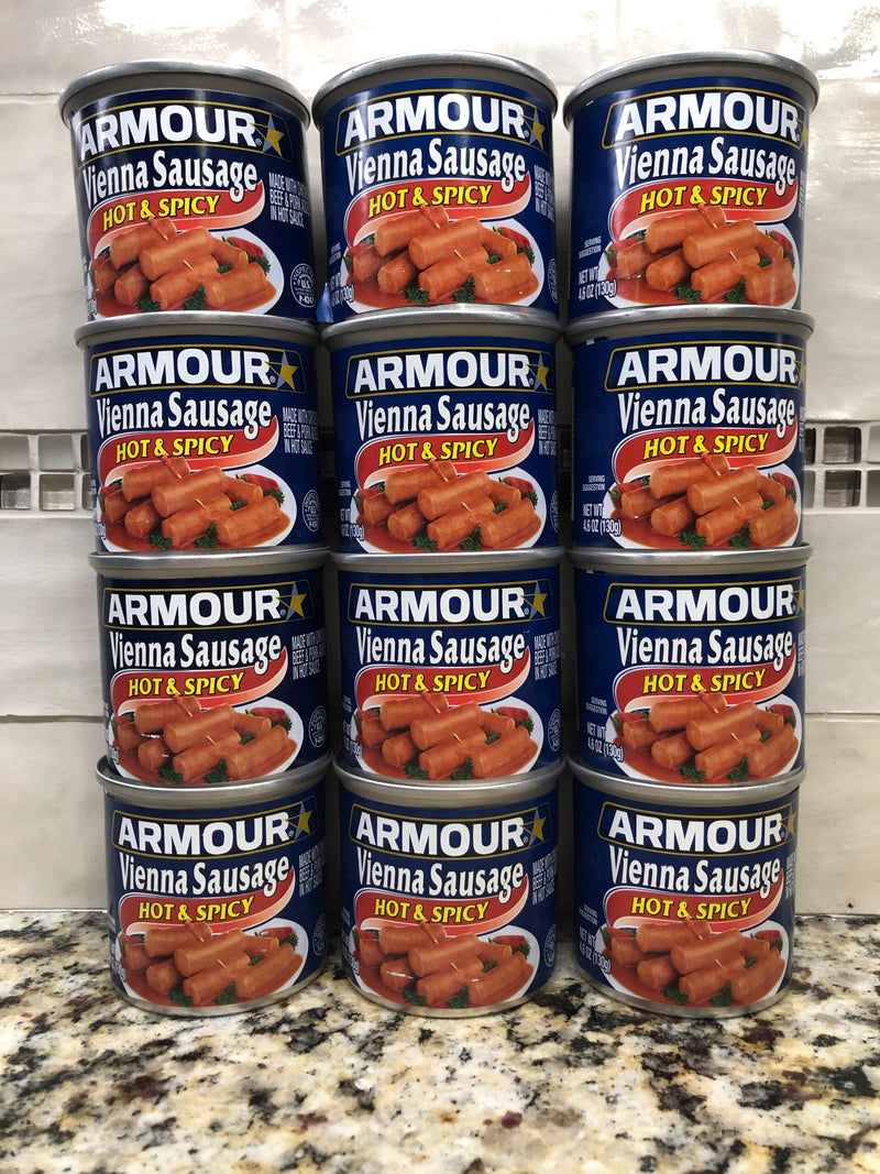 12 Cans Armour Hot & Spicy Vienna Sausage Meat 4.6 oz Wiener FREE SHIP