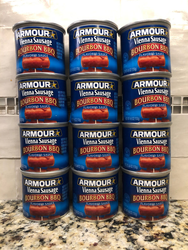 12 Cans Armour BOURBON BBQ Vienna Sausage Meat 4.6 oz Wiener FREE SHIP