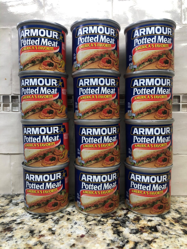 12 Big Cans Armour Potted Sausage Meat 5.5 oz Chicken Pork Cracker FREE SHIP