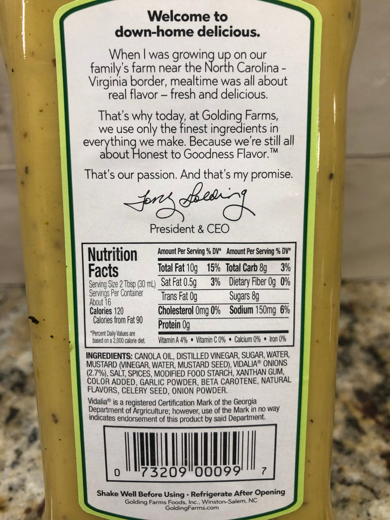 Golding Farms Vidalia Onion Vinaigrette Salad Dressing 16 oz Bottle Dip