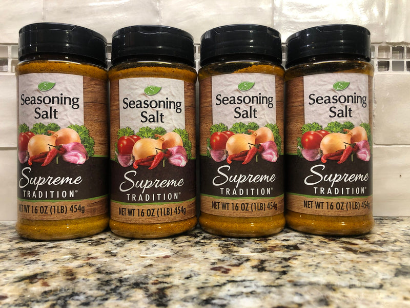 4 JARS Supreme Tradition Seasoning Salt 16 oz fish beef chicken fries