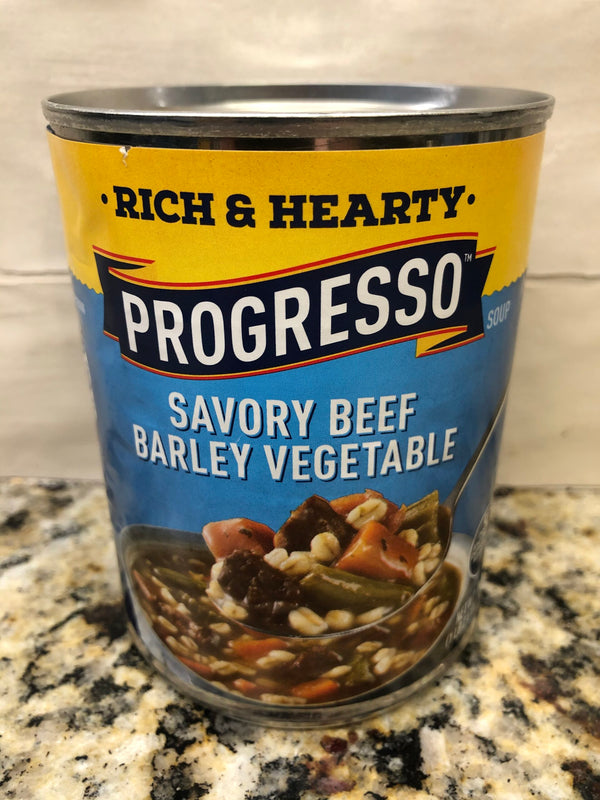 4 CANS Progresso Rich & Hearty Savory Beef Barley Vegetable Soup 18.6 oz Can