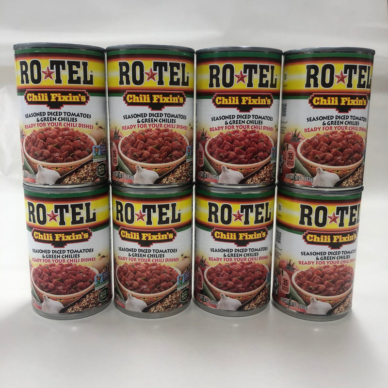 8 ROTEL Chili Fixin's Seasoned Diced Tomatoes Green Chilies 10 oz Cans RO*TEL