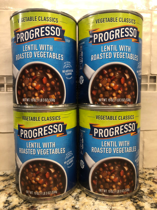 4 CANS Progresso Vegetable Classics Lentil with Roasted Vegetables Soup 19 oz Can