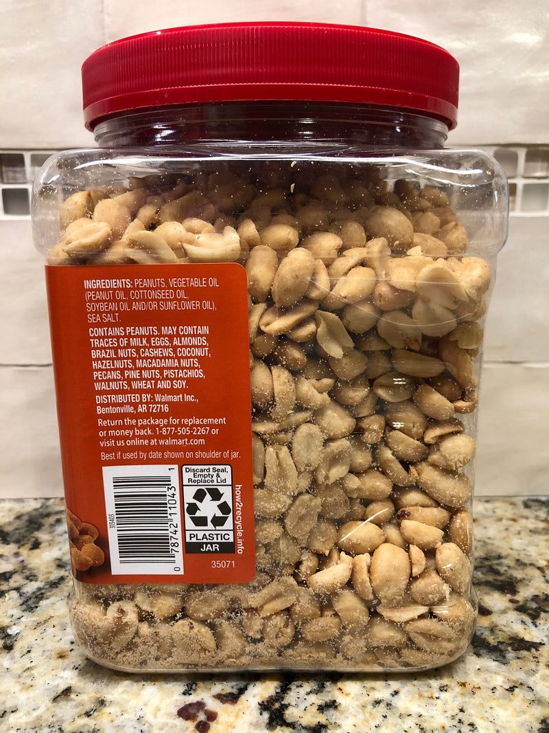 Great Value Dry Roasted Peanuts 35 oz Shelled Sea Salted Skinless Planters