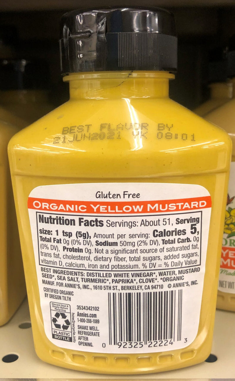 4 Squeeze Bottles of Annie's Organic Gluten Free Yellow Mustard 9 oz