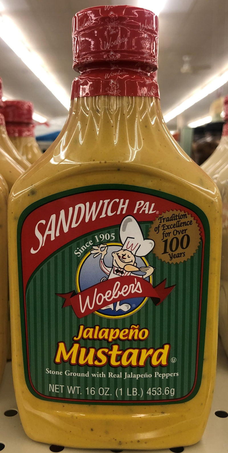 4 Squeeze Bottles of Woeber's Sandwich Pal Jalapeño Mustard 16 oz Hot