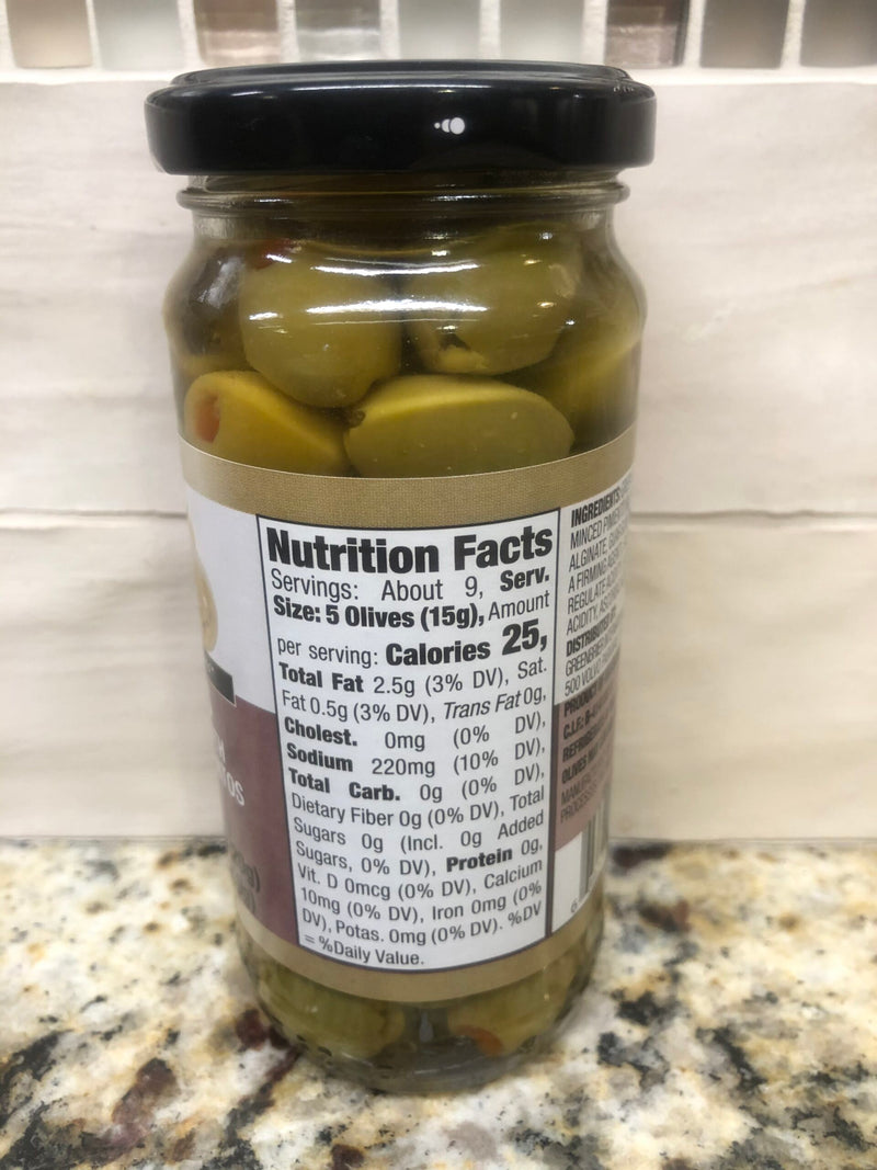 6 JARS Breckenridge Farms Green Olives stuffed Minced Pimento 7.7 oz. Jar