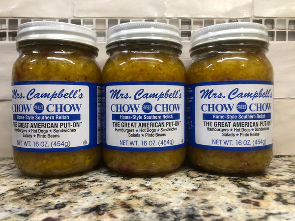 3 JARS Mrs Campbell's Chow Chow Onion Pickle Relish Hot Dog Pintos