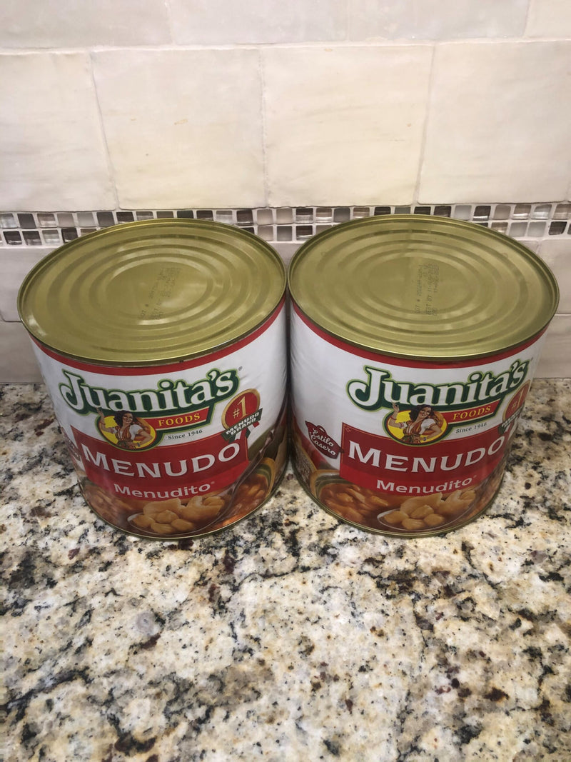 2 BIG CANS Juanita's Menudo 5 lb 14 oz can Soup Tripe Bone Stock Hominy