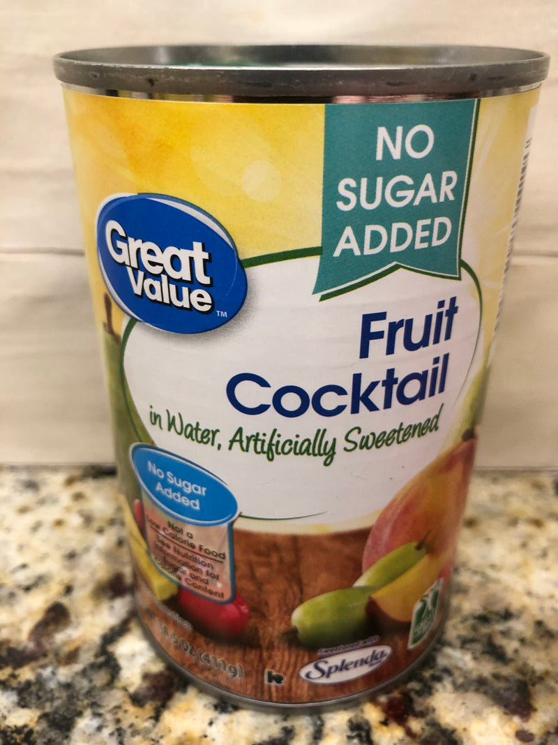 6 CANS Great Value No Sugar Added Fruit Cocktail in Water 14.5 oz can Splenda