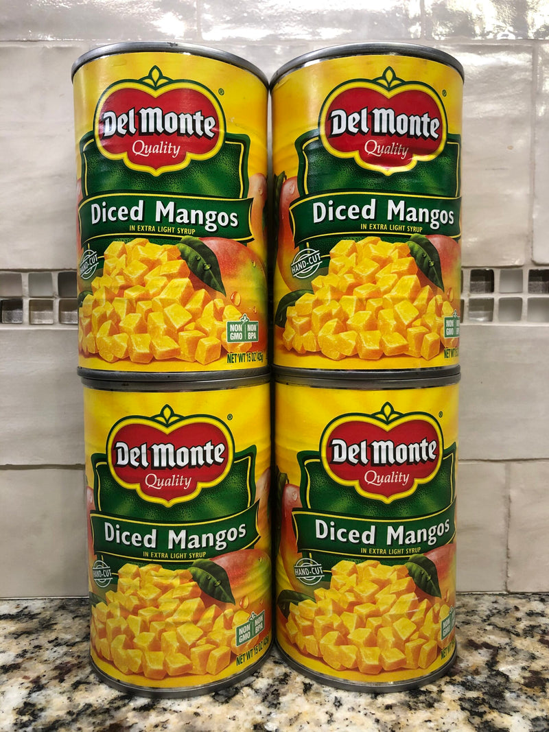 4 CANS Del Monte Diced Mangos in Light Syrup 15 oz can juice