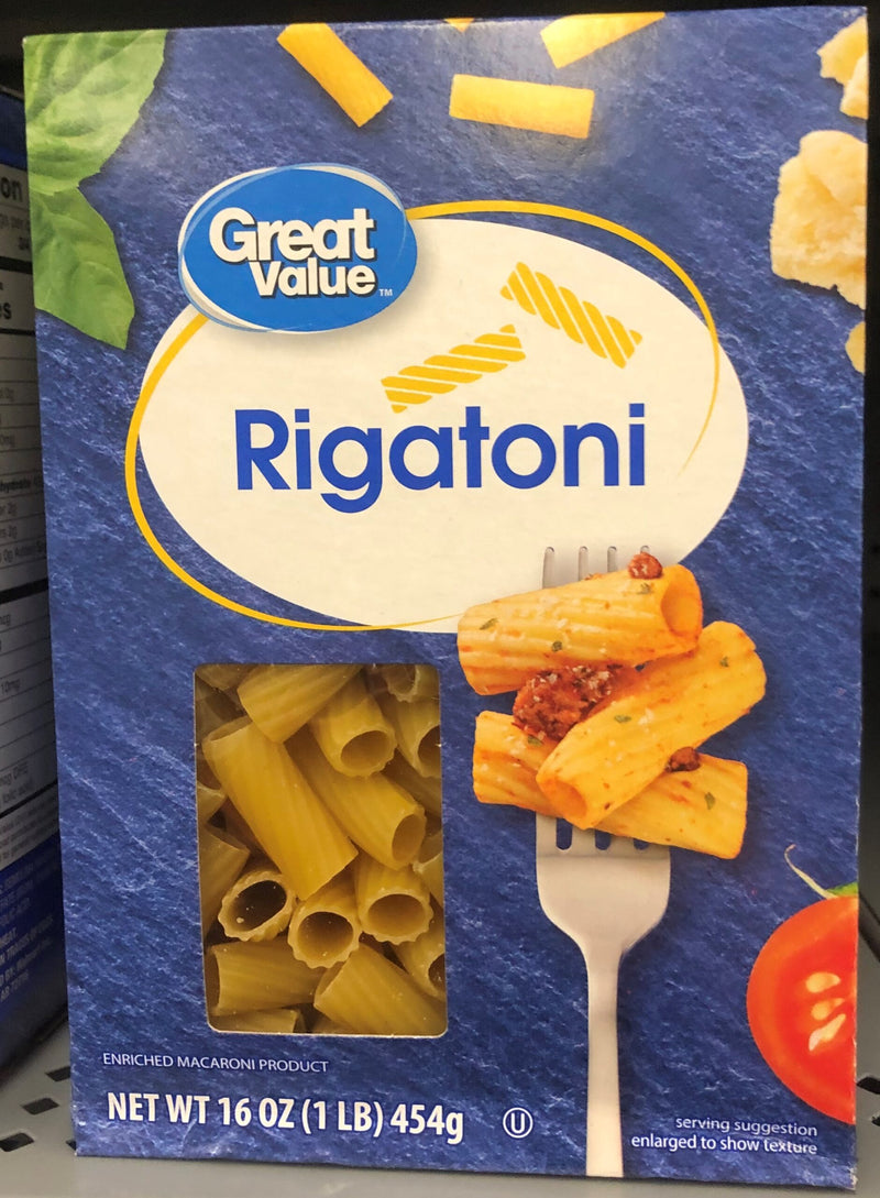 3 BOXES Great Value Rigatoni Pasta 16 oz Enriched Macaroni Cylinders