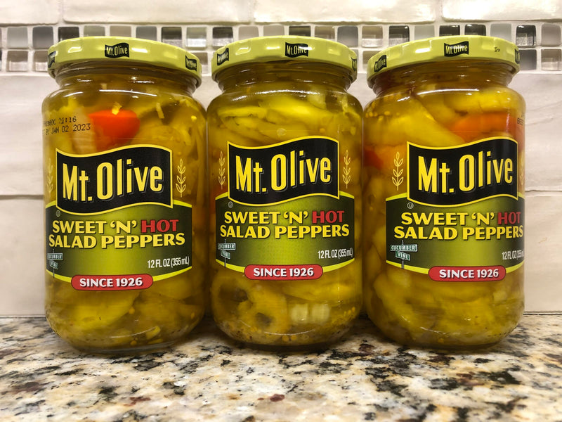 3 JARS Mount Olive Sweet 'N' Hot Salad Peppers 12 oz Mt Pickle