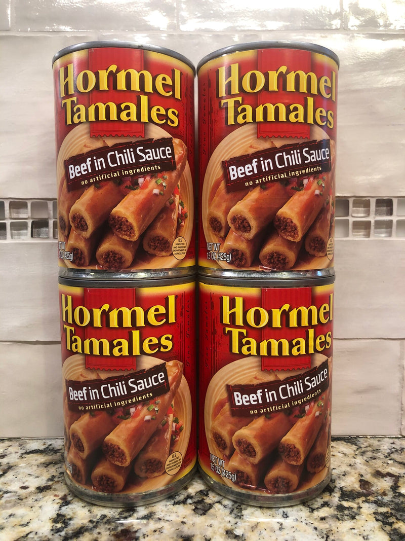 4 CANS Hormel Beef in Chili Sauce Tamales 15 Oz Can Corn Meal Peppers