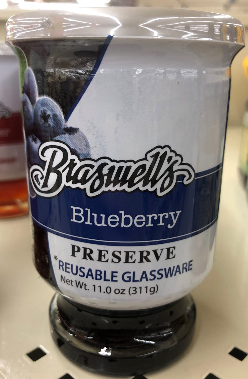 Braswell's Blueberry Preserves 11 oz Jar with Leave Jam Jelly Useable Cup