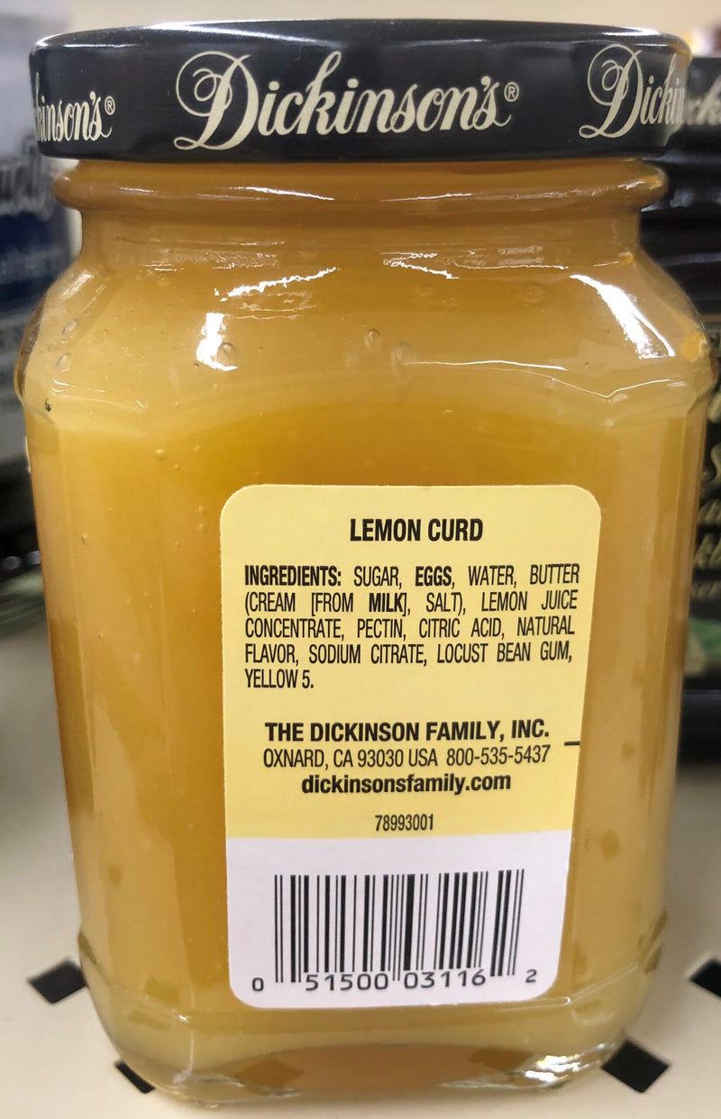 Dickinson's English-style Lemon Curd 10 oz Jar Preserves Jam Jelly