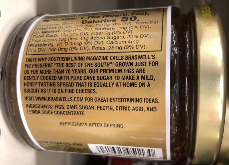 Braswell's Fig Preserves 11.5 oz Jar Leave Jam Jelly Cane Sugar