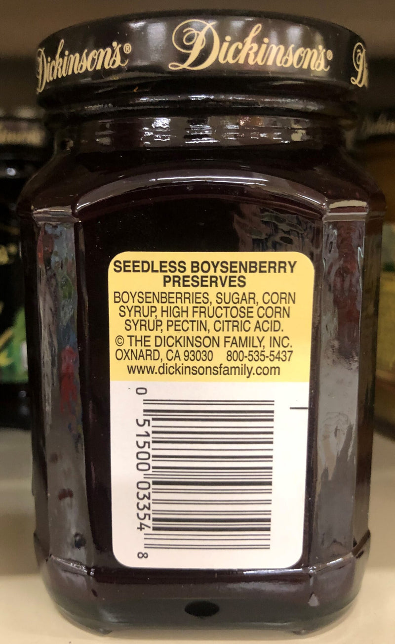 Dickinson's Pure Seedless Boysenberry Preserves 10 oz Jar Jam Jelly