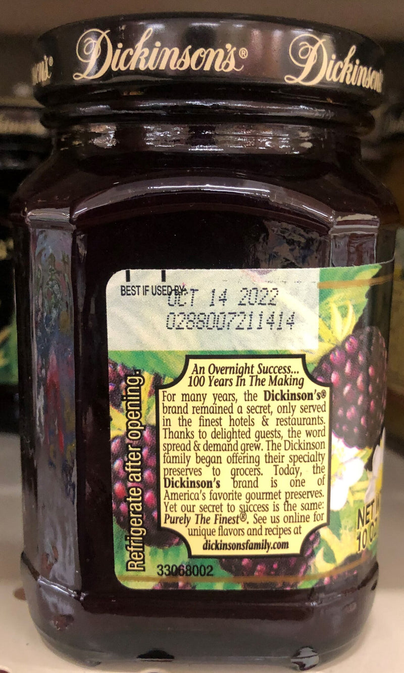 Dickinson's Pure Seedless Boysenberry Preserves 10 oz Jar Jam Jelly