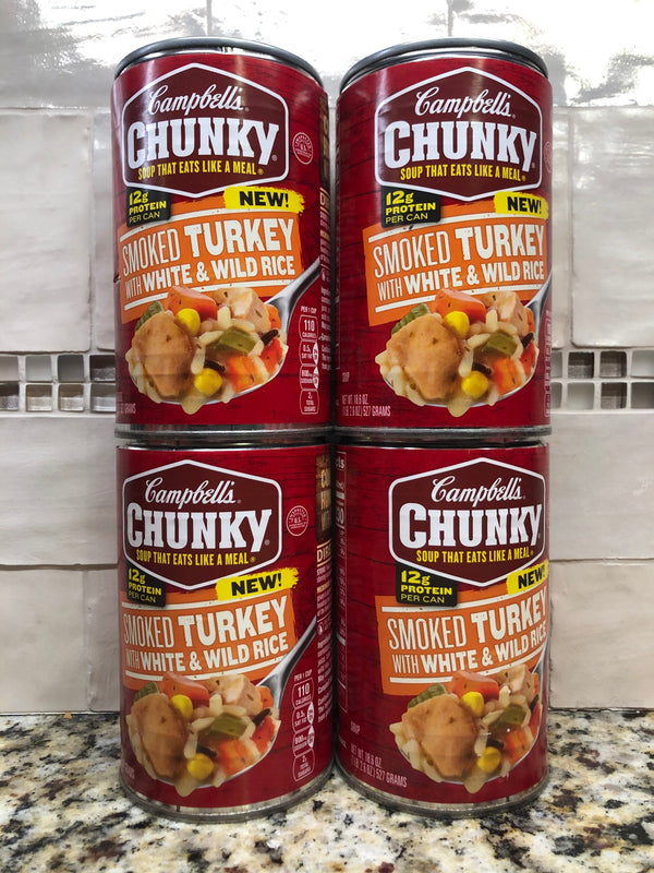 4 Campbell's CHUNKY Smoked Turkey w/ White & Wild Rice Soup 18.6 oz Cans