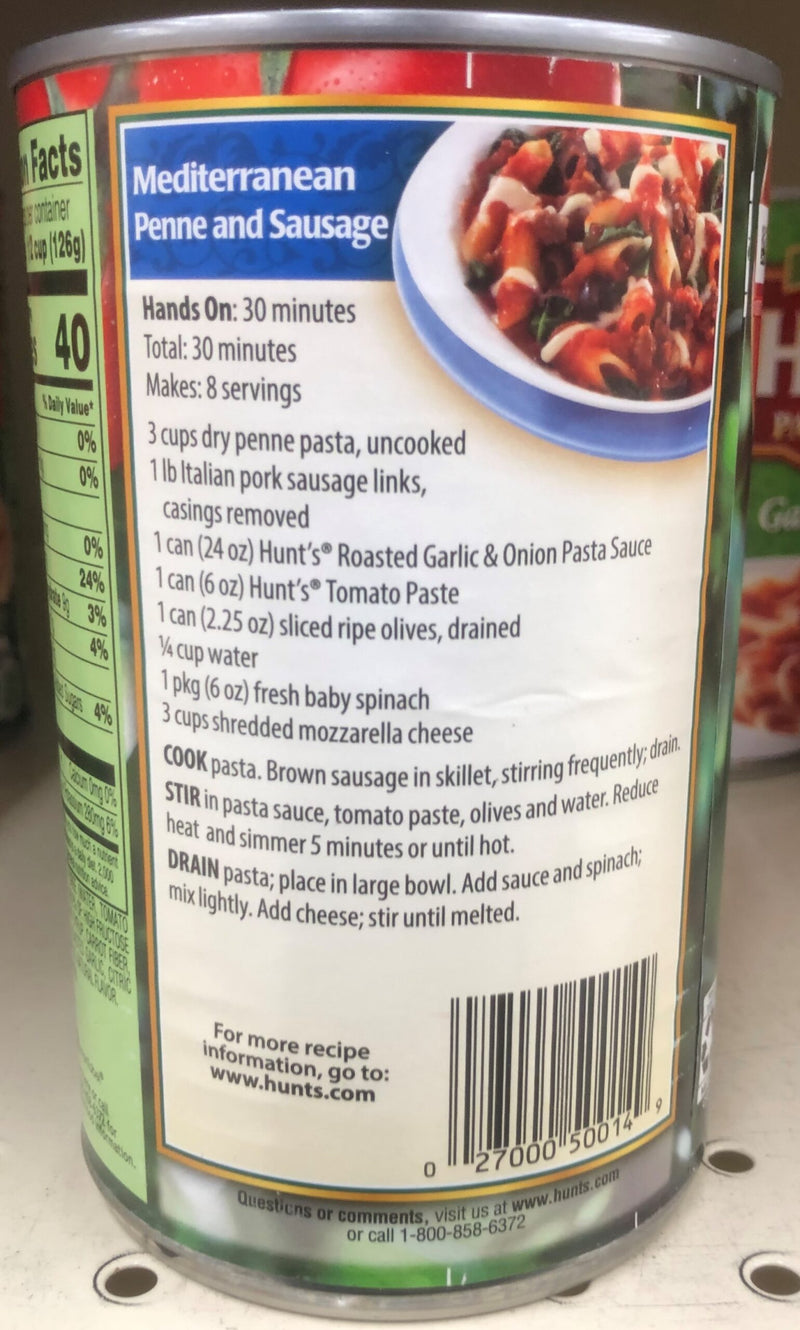 3 CANS Hunt's Roasted Garlic & Onion Spaghetti Pasta Sauce Tomato 24 Oz