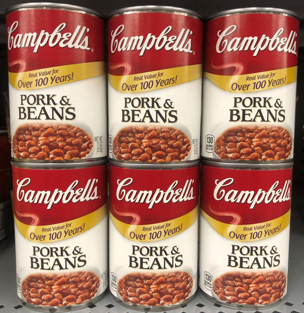 6 CANS Campbell's Pork & Beans 11 oz Can Vegetable BBQ Frank