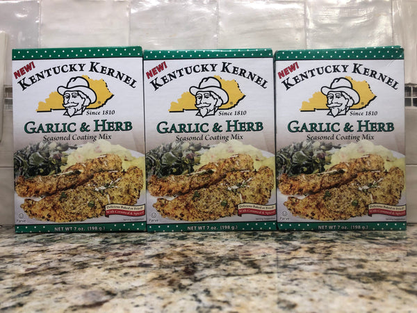 3 BOXES Kentucky Kernal Coating Garlic Herb Mix 7 oz Seasoned Chicken Mix