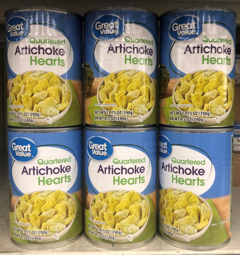 6 CANS Great Value Quartered Artichoke Hearts 13.75 oz Can pizza salad