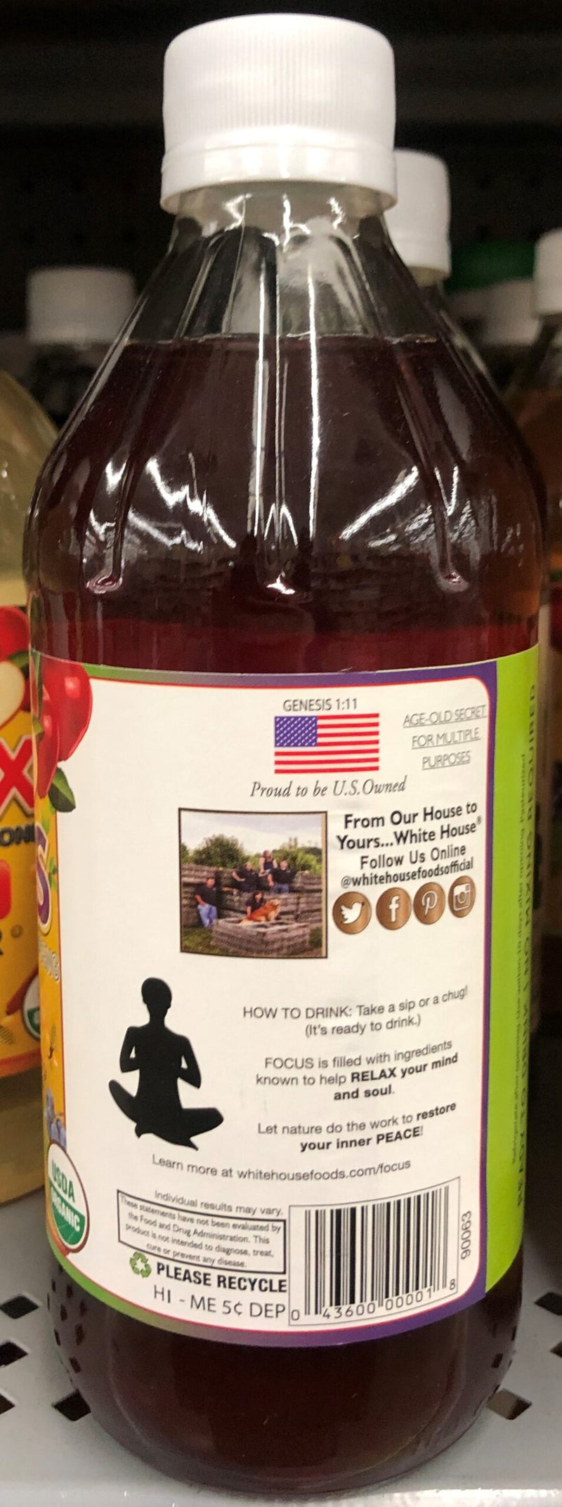 4 BOTTLES White House FOCUS Organic Apple Cider Vinegar with Mother 16oz Bottle