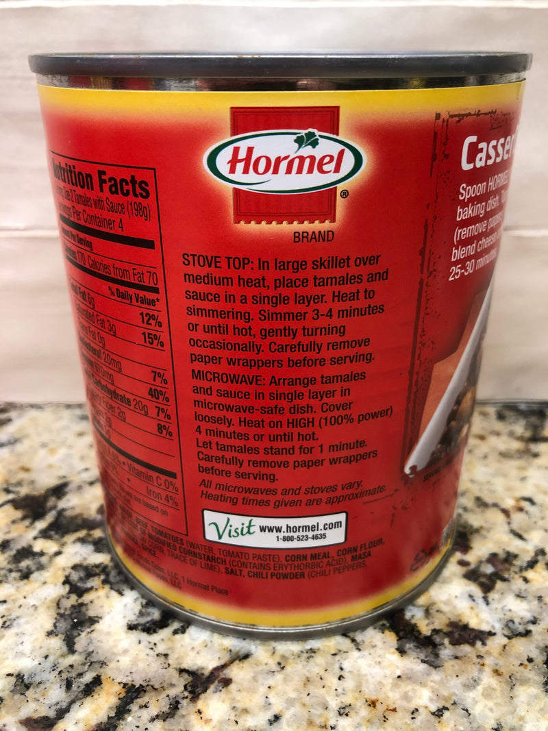 4 BIG CANS Hormel Beef in Chili Sauce Tamales 28 Oz Can Corn Meal Peppers