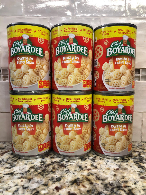 6 CANS Chef Boyardee Pasta in Butter Sauce 15 Oz Can Wheels