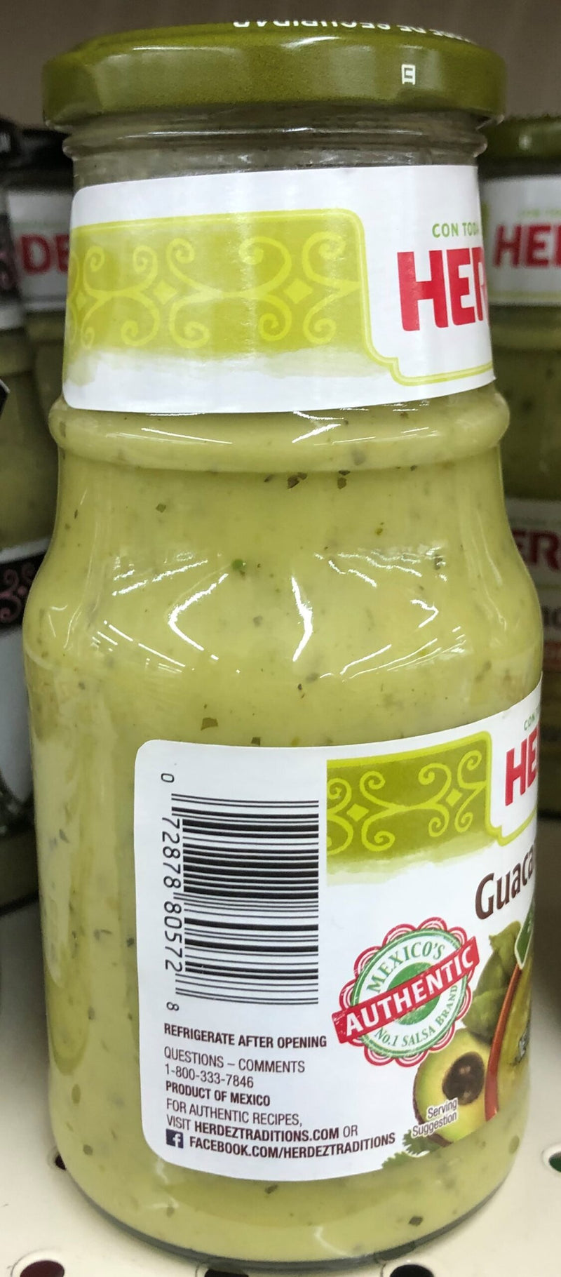 Herdez Mild Guacamole Salsa 15.7 oz Jar Relish Sauce Dip Avocado