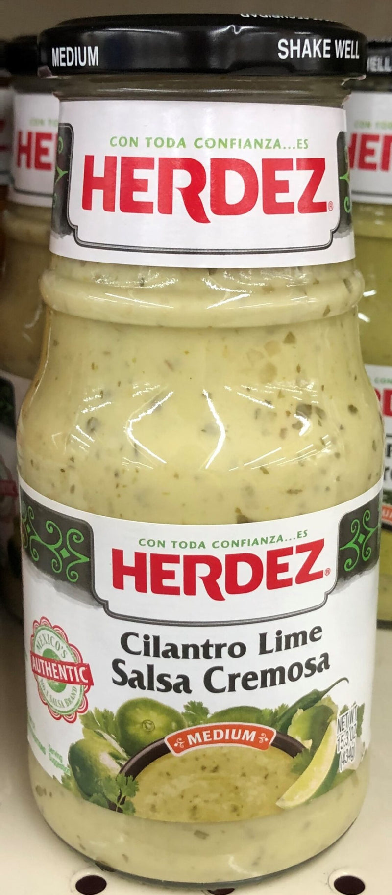 Herdez Medium Cilantro Lime Salsa Cremosa Dip 15.7 oz Jar Relish Sauce Pepper