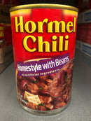 4 CANS Hormel Homestyle Chili With Beans 15 oz Can Hamburger Sauce Hot Dog