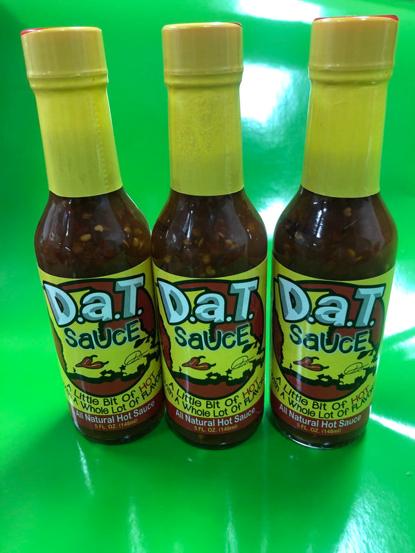 3 BOTTLES D.a.T. SaUcE 10oz Bottle Little Bit of HOT Barbecue Fish Louisiana