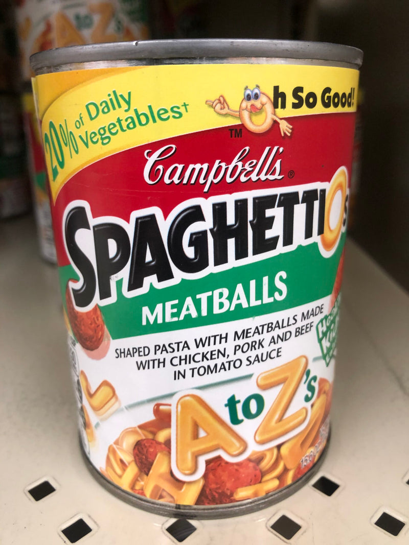 FOUR CANS Campbell's SpaghettiOs Pasta A to Z Shapes with Meatballs 15.6 oz Can