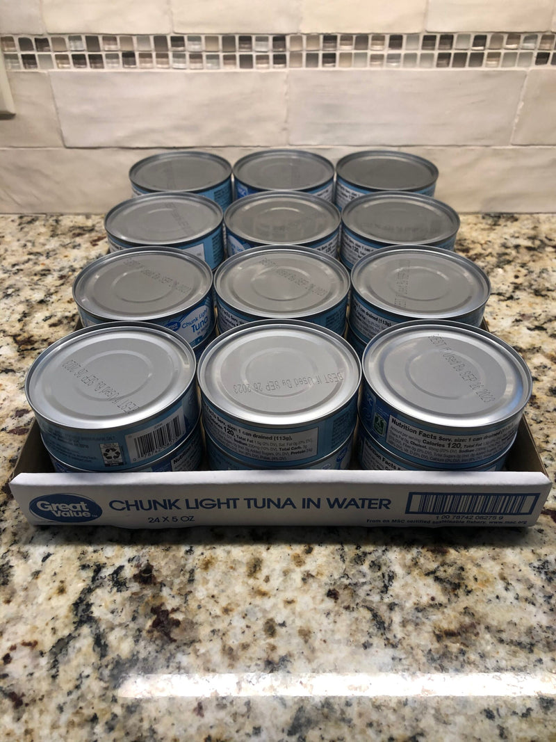 24 CANS Great Value Chunk Light Tuna in Water 5 oz Can Protein Salad Meat