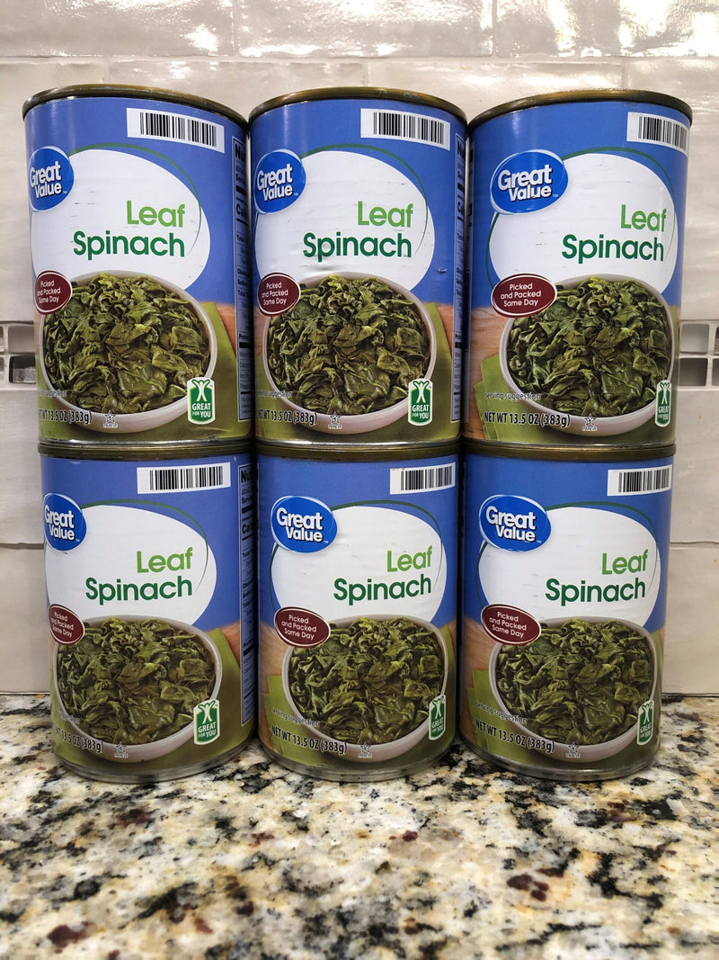 6 CANS Great Value Leaf Spinach 13.5 oz Can mixed greens cut soup quiche