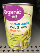 6 CANS Great Value Organic No Salt Added Cut Green Beans 14.5 oz Can String