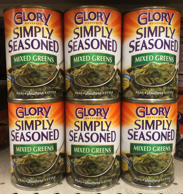 6 CANS Glory Foods Seasoned Southern Style Mixed Greens 14.5 Oz can