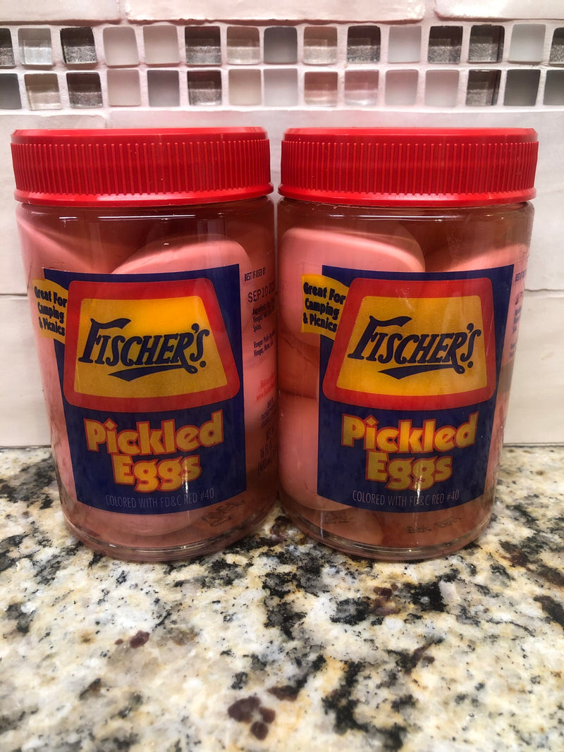 2 JARS Fischer's Pickled Eggs 16 oz Jar Snack Camp Bar Food FREE SHIP