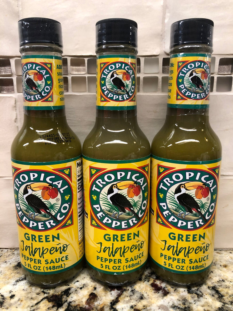 3 BOTTLES Tropical Pepper Co Green Jalapeno Pepper Hot Sauce 5 Oz Marinade