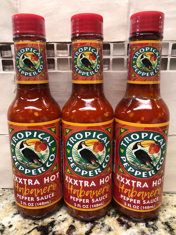 3 BOTTLES Tropical Pepper Co XXXtra Hot Habanero Pepper Sauce 5 Oz Marinade