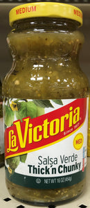 La Victoria Medium Thick'n Chunky Salsa Verde 16 oz Jar Picante Dip Chip Green