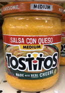 3 JARS Tostitos Medium Salsa Con Queso 15 oz chips burritos Real Cheese