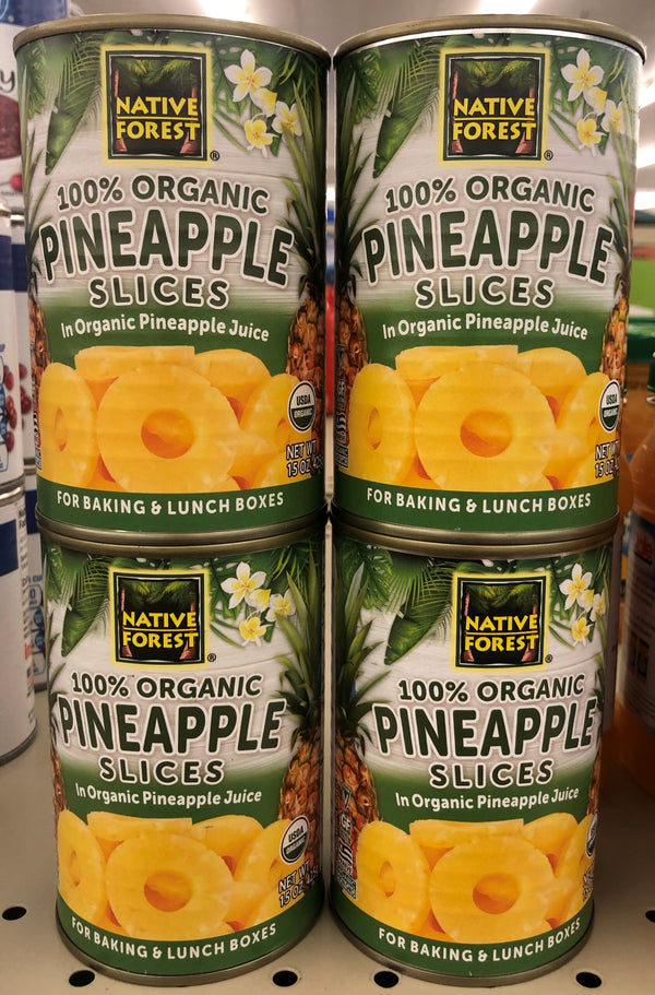 4 CANS Native Forest 100% Organic Pineapple Slices 15 oz can rings fruit