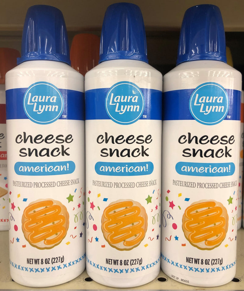 3 CANS Laura Lynn Cheese Snack Spray Squeeze American Cheese Wiz 8 oz