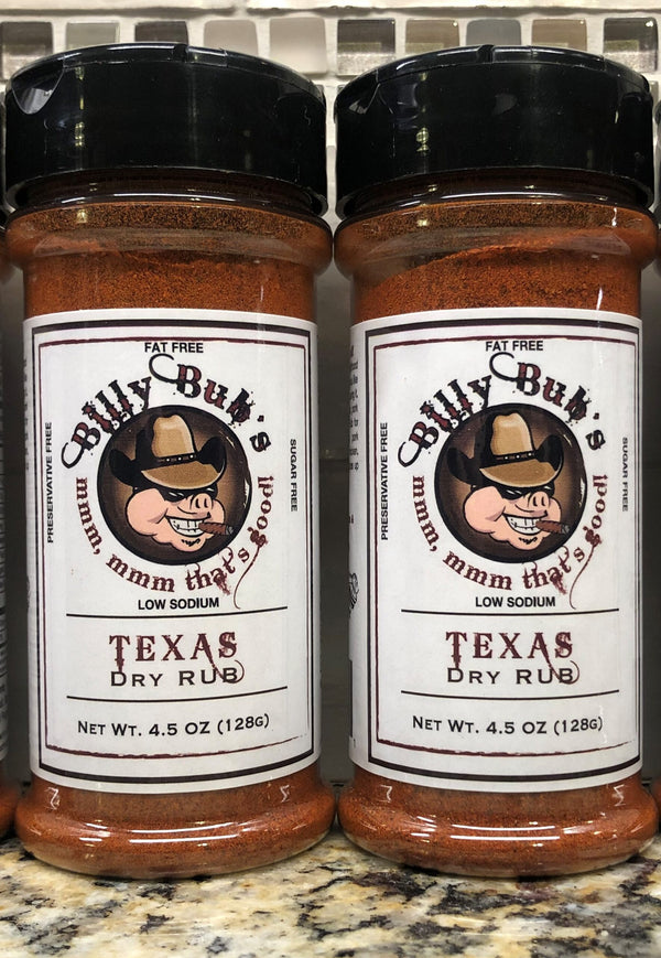 2 BOTTLES Billy Bub's Texas Dry Rub 4.5oz BBQ Sauce Barbecue Pork Beef NC